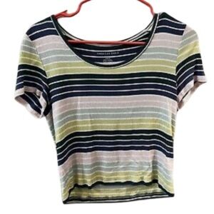 A&E White Colorful Rainbow Stripped Retro Ribbed Crop Top